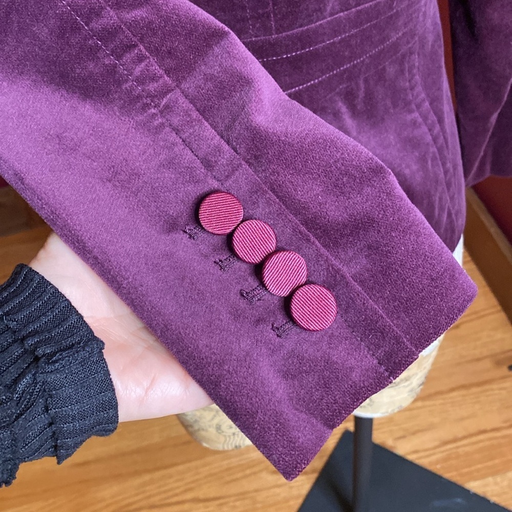 Talbots Petites Grape Purple Festive Velvet Blazer Jacket Sz 2 P - Picture 9 of 12